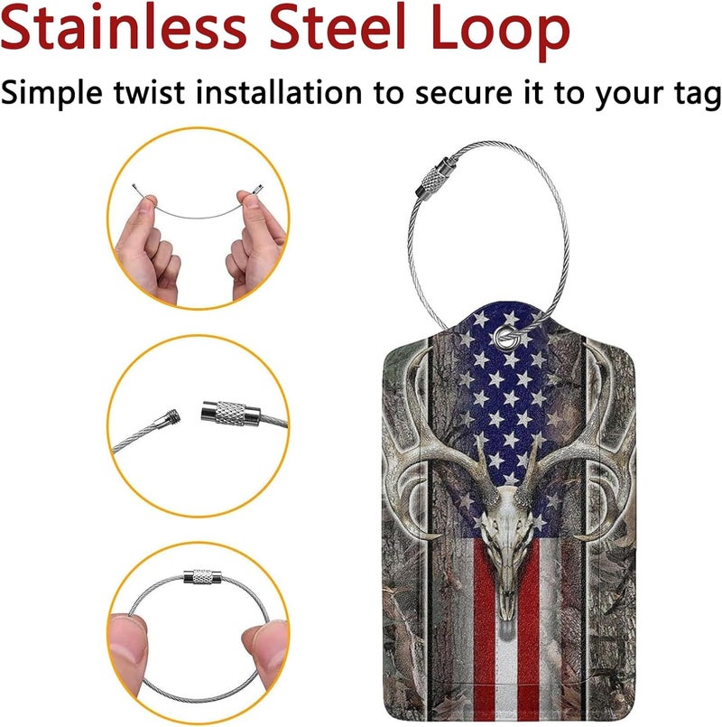 GACCAP 2 Pack Luggage Tags for Suitcase, Privacy Cover ID Label with Stainless Steel and Address Card for Travel Bag Backpack Cruise Ship Tag Women Men - Camo Deer Skull Americang Flag Camouflage - Image 2